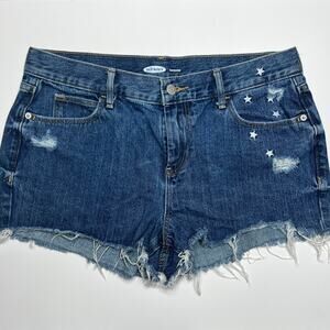Old Navy Cutoff Boyfriend Denim Star Embroidered Jean Shorts Size 6